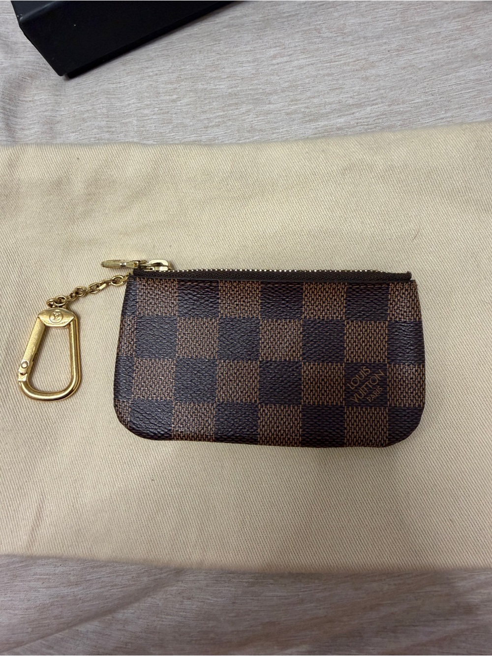 Louis Vuitton Damier Ebene Signature Key Pouch with Gold Hardware